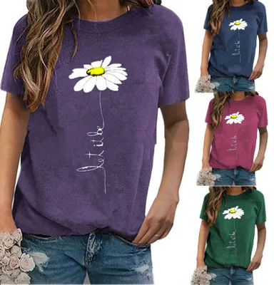 

Summer Fashion Women Sunflower Print T-shirts Short Sleeve Crew Neck Slim Shirt Ladies Casual Brief Tops Comfort Basic Tees