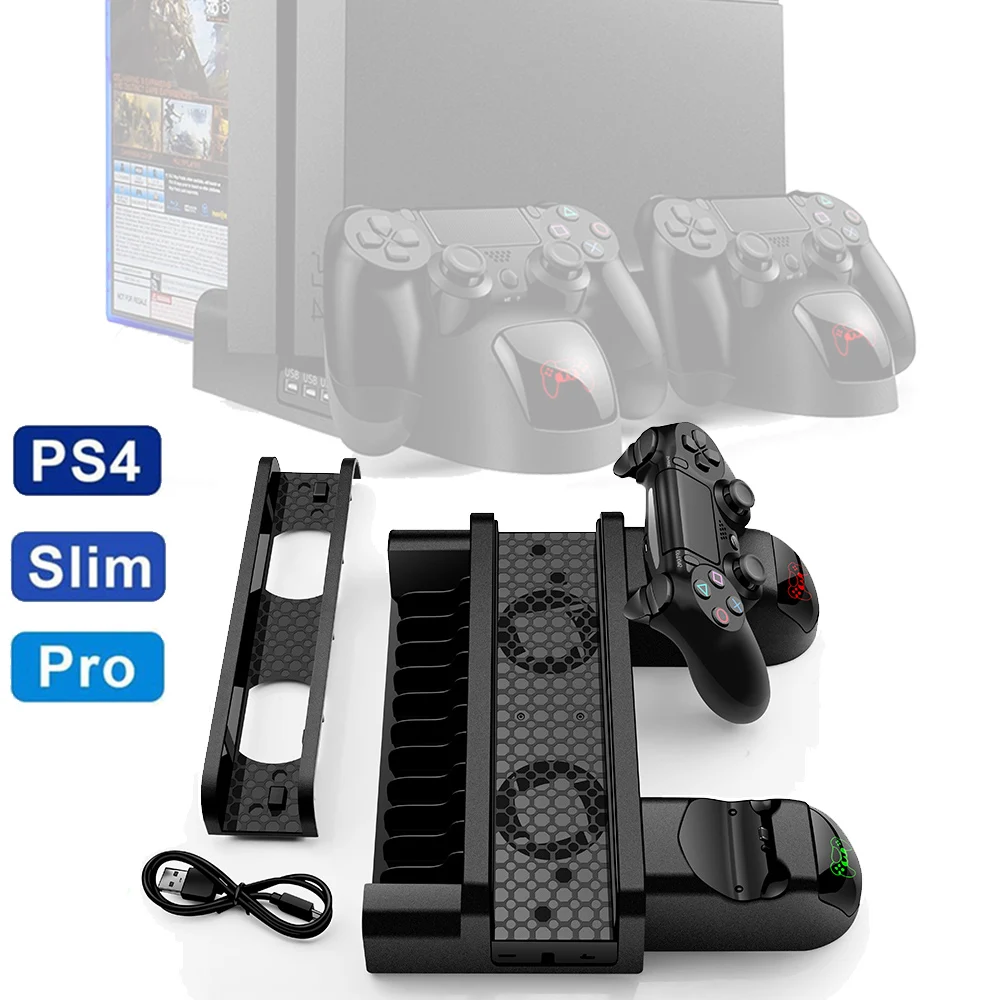 ps4 ps4 pro ps4 slim console vertical stand 2 controller charging dock 2 cooling fan 10 games storage for sony playstation 4 free global shipping