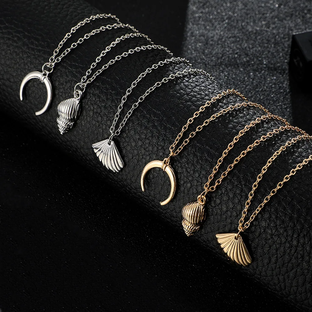 Мода Раскладушка оболочки раковины Луны сплава многослойное ожерелье ювелирные