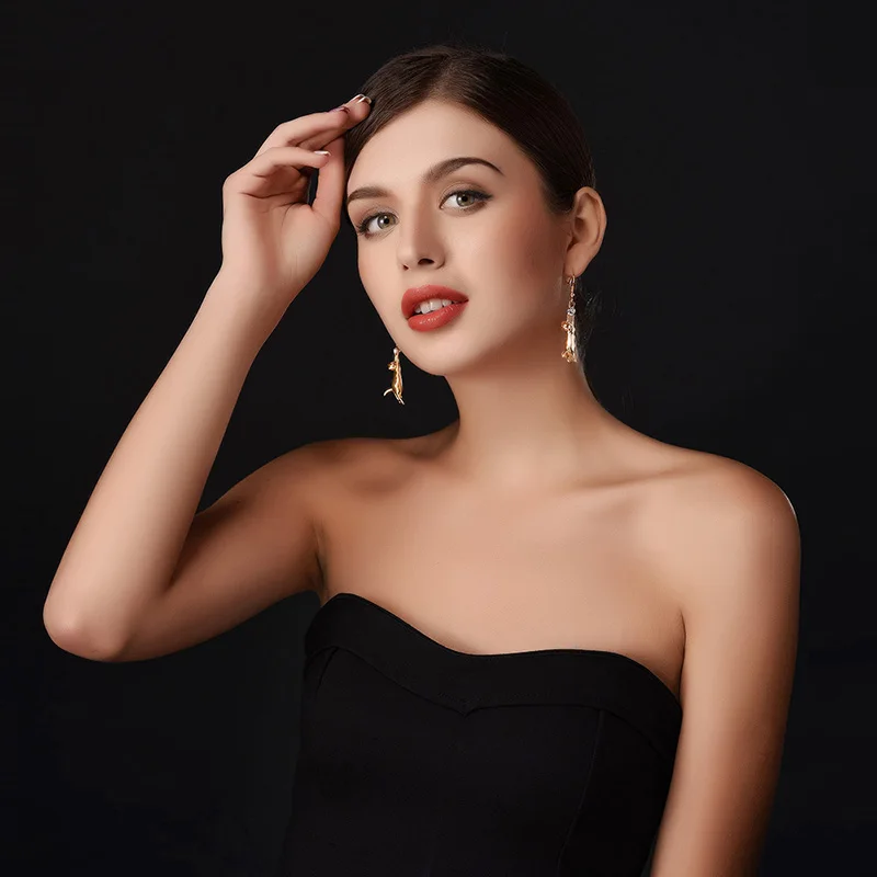 U7 Милый Кот Висячие Серьги Для Женщин Ювелирные Изделия Стразы Позолоченные