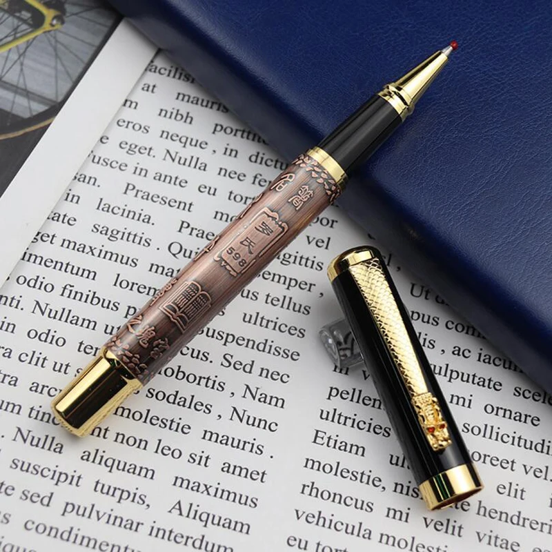 Классический китайский стиль полностью металлический перьевой ручки для письма, подарок для бизнесменов, роскошный набор из 2 ручек.