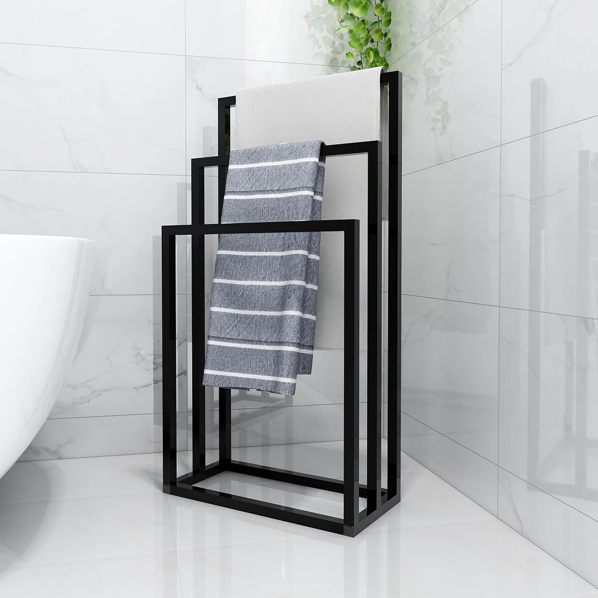 3-Tier Towel Rack Bath Hand Towel Holder Organizer Metal Freestanding Home Storage Shelf Bathroom Bar Hanger Kitchen Black White
