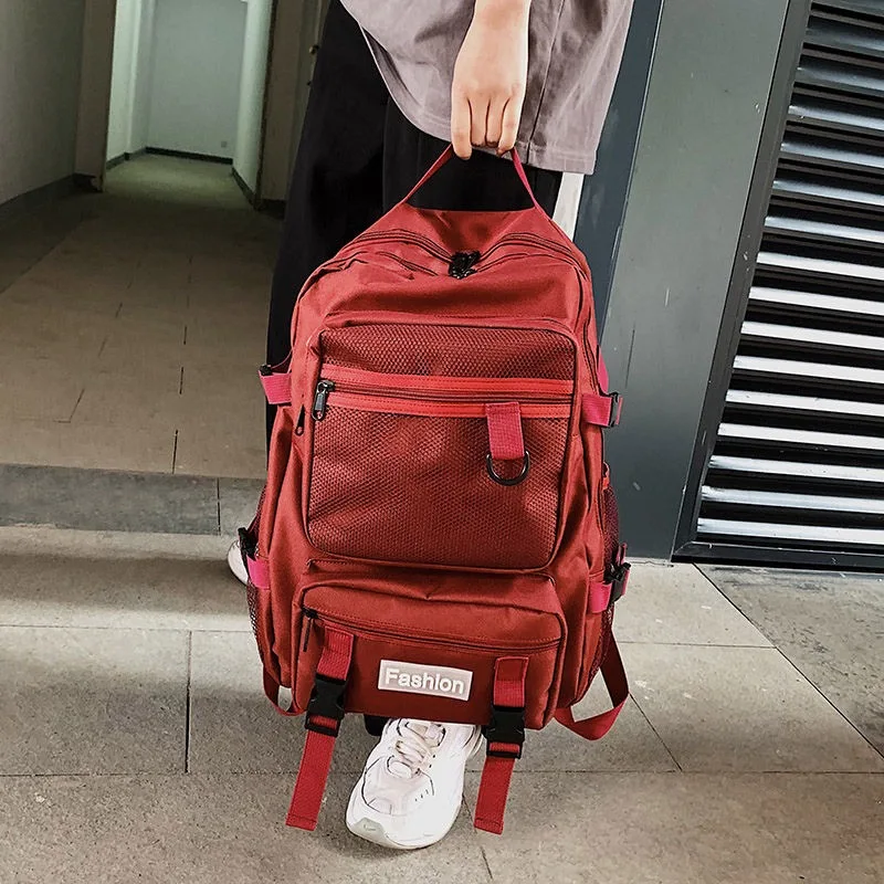 

Large Capacity Multifunctional Tooling style Backpack Teenage Girl Portable Travel Bag Female Schoolbag Badge For Women And Men