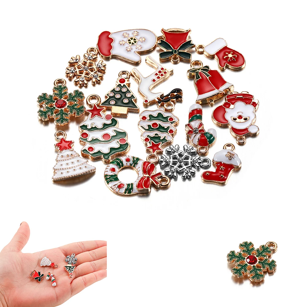 

20Pcs Mix-style Christmas Charms Pendants Enamel Bracelet Party Home Craft Decoration Tree Hanging DIY Jewelry Making Supplies