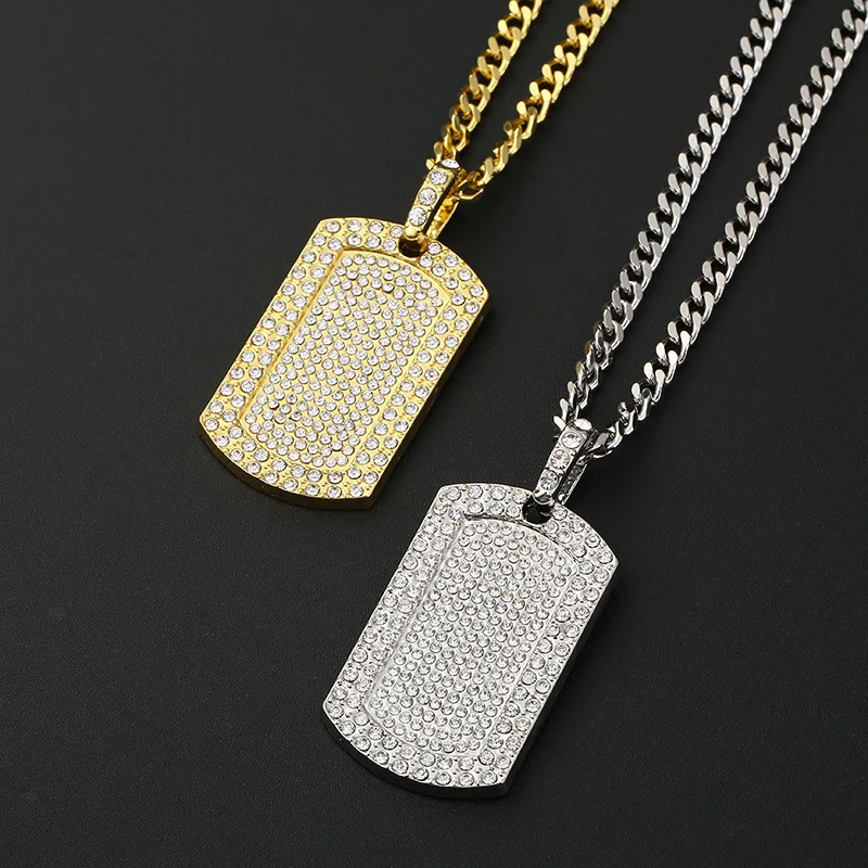 

Fashion Retro Full Zircon Square Plate Rock Necklace Men's Rapper Club Hip Hop Jewelry Pendant Necklace Gold Chain for Men Gifts