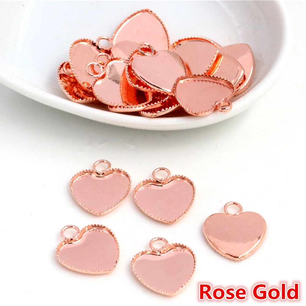 20pcs/lot 12mm Inner Size Bright Silver Color Rose Gold Material Heart Style Cabochon Base Cameo Setting Charms Tray | Украшения и