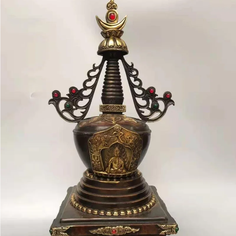 

Worship Buddhism Stupa Pure Copper Distressed Tantra Large Bodhi Pagoda Home Gathering Wealth and Safety Copper Tower Ornaments