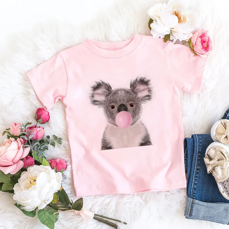 Коала с милыми пандами Детская одежда принтом рубашка Kawaii топы для мальчиков
