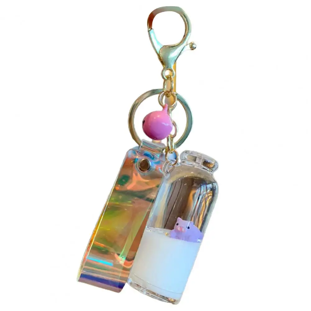 Floating Milk Pig Key Chain Drift Bottle Glass Holographic Lanyard Bell Pendant Decoration |