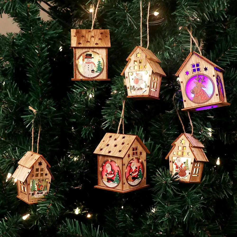 Милый праздничный светодиодный светильник OurWarm деревянный домик подвеска на