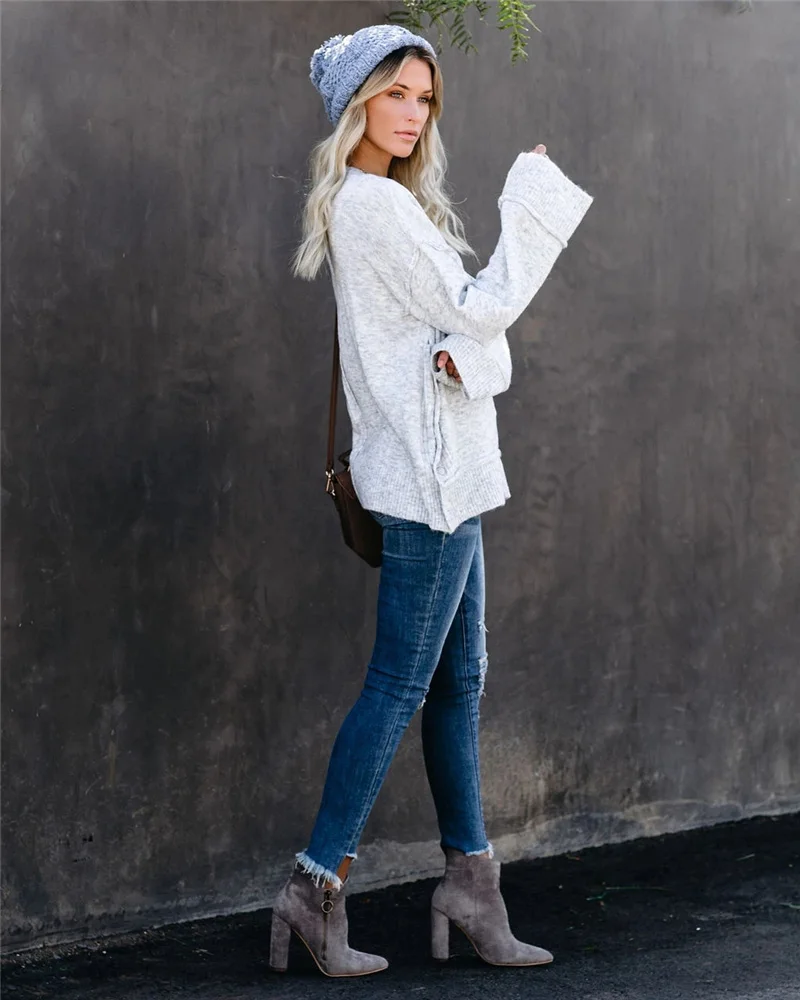 Свитер женский трикотажный на пуговицах с разрезами по бокам | Женская одежда