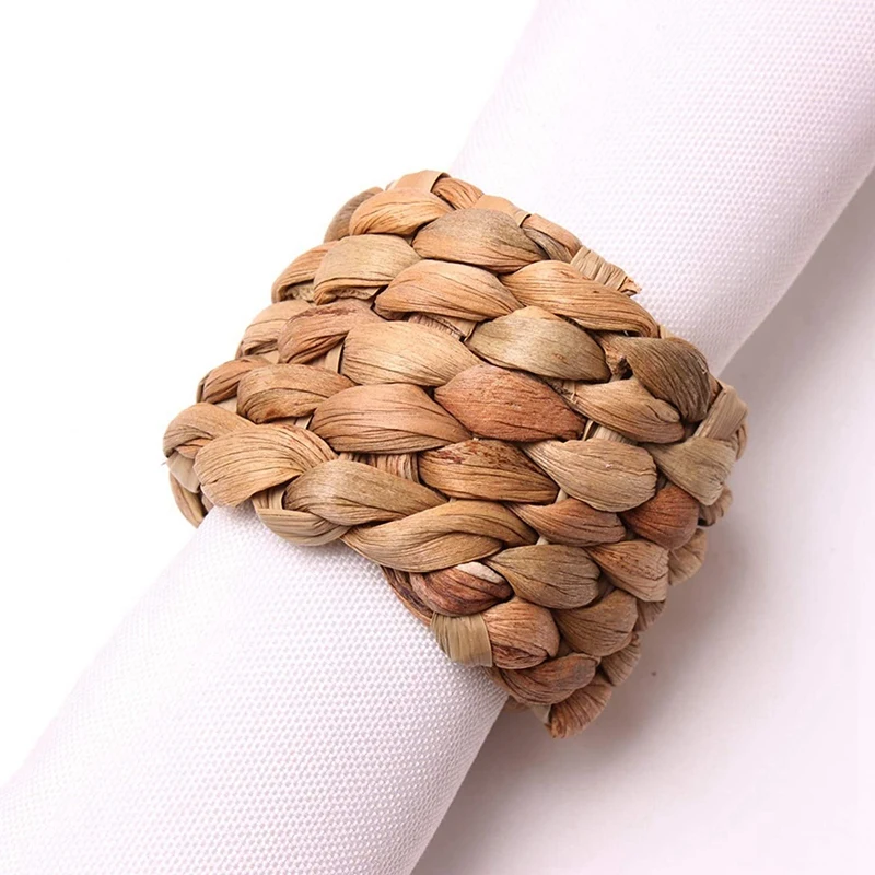 

Water Hyacinth Woven Napkin Ring,Handmade Braided Grass Napkin Ring,Farmhouse Serviette Buckle Holder for Xmas,Daily Use