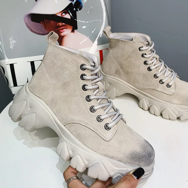 Черные ботинки на высокой платформе в стиле панк зимние женские ботильоны