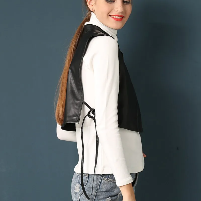 

Sheepskin 2021 Vest New Women Brand OL Stand Collar Slim Fit Sleeveless Jacket Street Casual Real Leather Short Waistcoat S-L