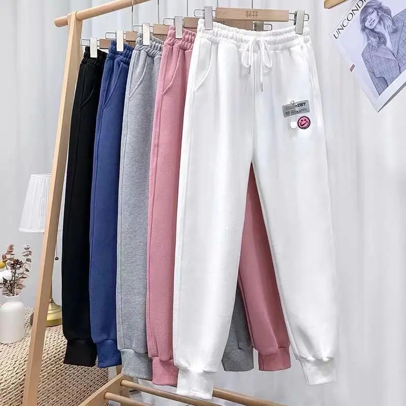 

Plus Velvet Smiley Harem Pants Women Casual Loose Korean Style Thick Sweatpants Autumn Winter Warm Fashion New Trousers Femme