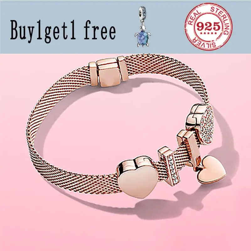 

100% S925 sterling silver Rose gold heart studdedfashion bracelet love elegantfashion high quality valentine's day gift