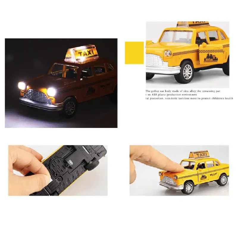Игрушечные машинки из сплава Желтые классические такси звук и светильник музыка
