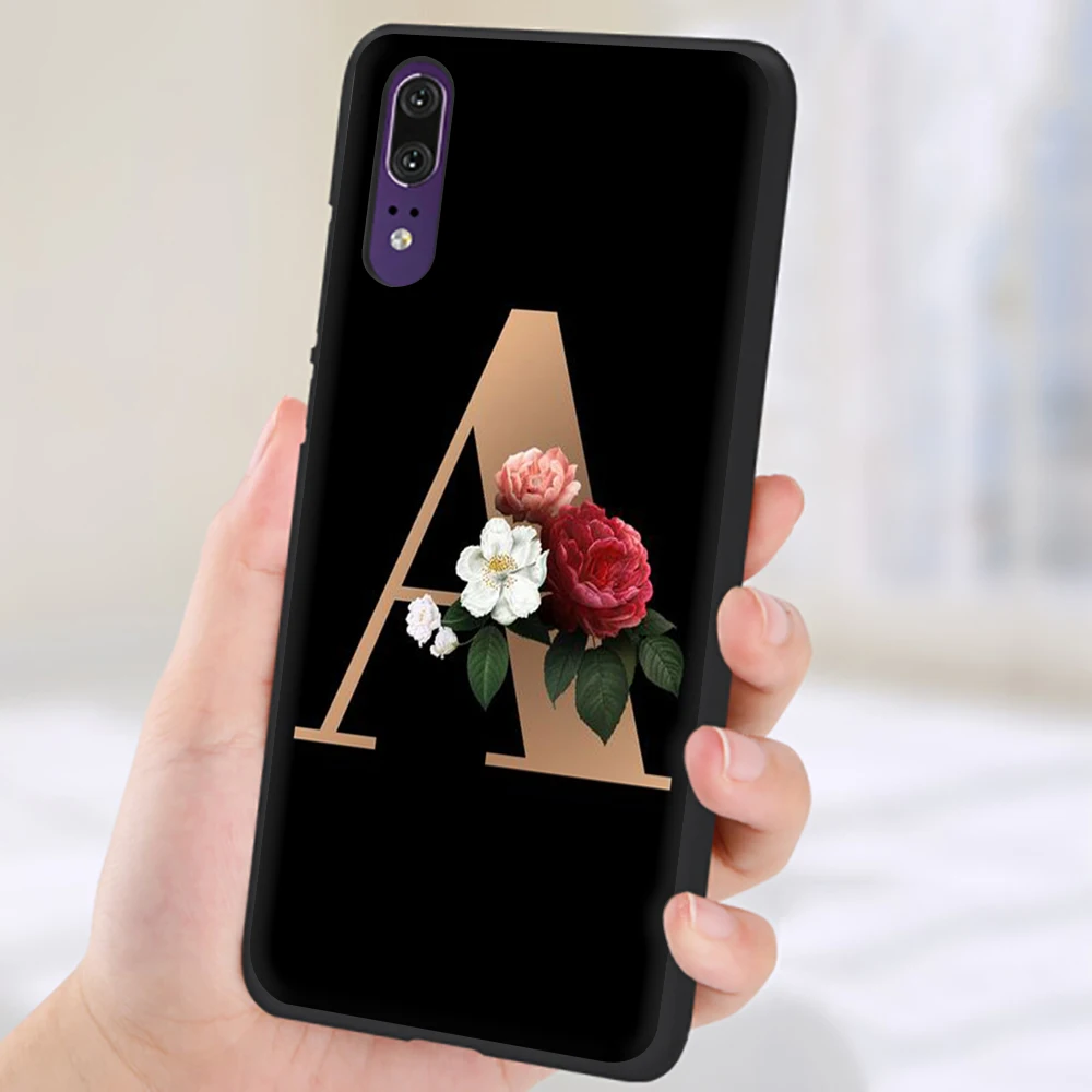 Классический элегантный цветочный черный силиконовый чехол с буквами алфавита 26