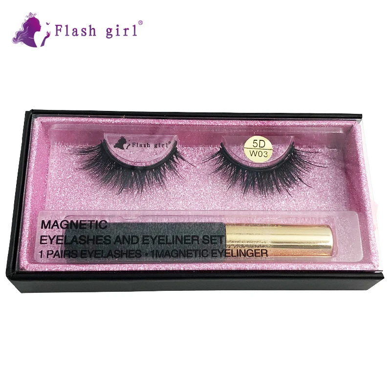 

Flash Girl 1 Pair Magnetic Eyelashes W03 Natural 5D Mink Eye Lashes Set With Liquid Eyeliner Handmade Thick Eyelash Extension