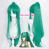 hoshiguma cosplay game arknights green long 90cm wig with ponytail heat resistant fiber hair role play wig a wig cap