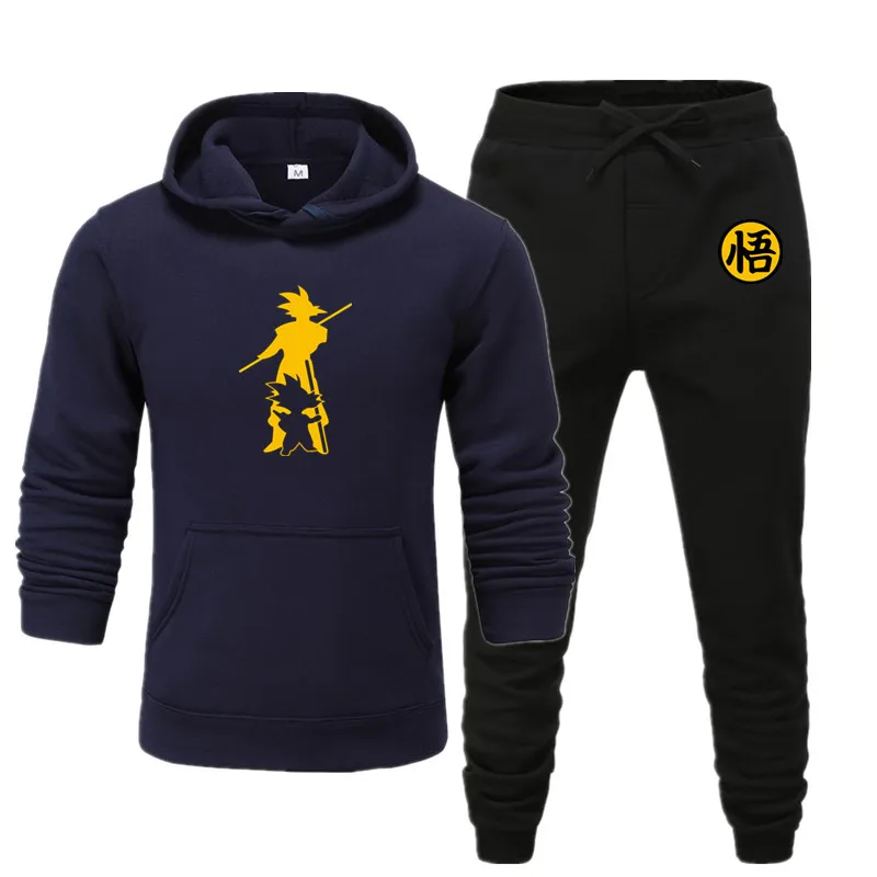 new men's hoodie suit autumn and winter warm clothing fashion printing street hoodie suit running jogging sports suit