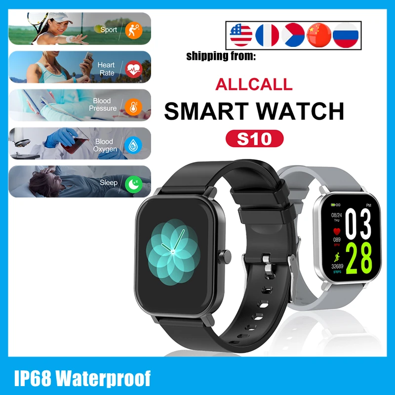 

S10 Смарт-часы для мужчин 1,69 дюймов сенсорный экран сердечного ритма фитнес трекер IP68 водонепроницаемый смарт-часы для XiaoMi iPhone