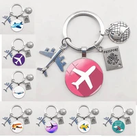 new cute airplane charm pendant key chain gift cartoon airplane key ring travel lovers glass ring souvenir jewelry gift