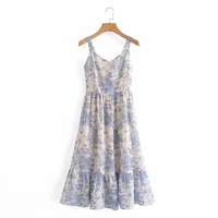 chiffon floral lining spaghetti strap dress fashion womens clothes summer casual loose sundress outfit party wear