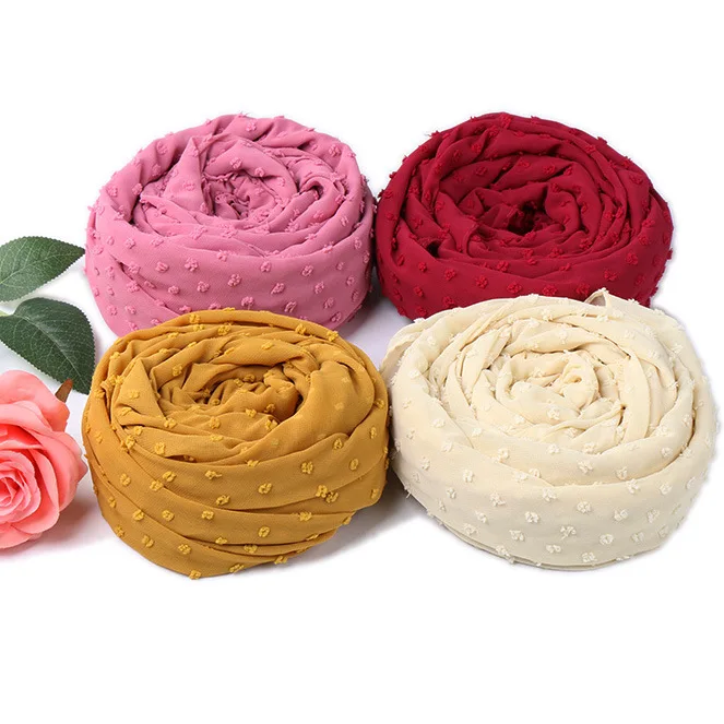 Шифоновый хиджаб для мусульманских женщин и девочек простой цветной головной