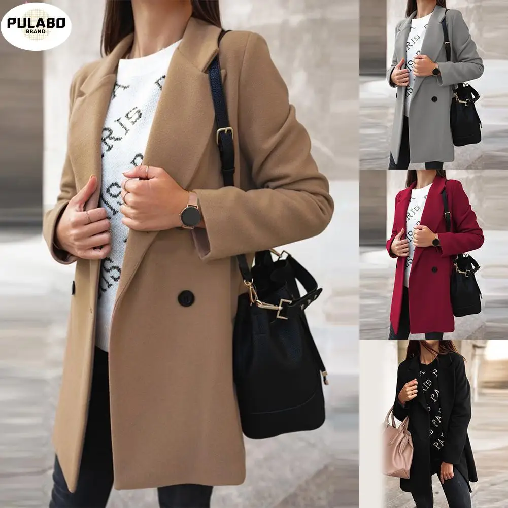 

Women Coats and Jackets 2021 Plus Size 5XL Women Autumn Winter Fashion Wide Lapel Double-line Buttons Warm Coat Outwear Overcoat