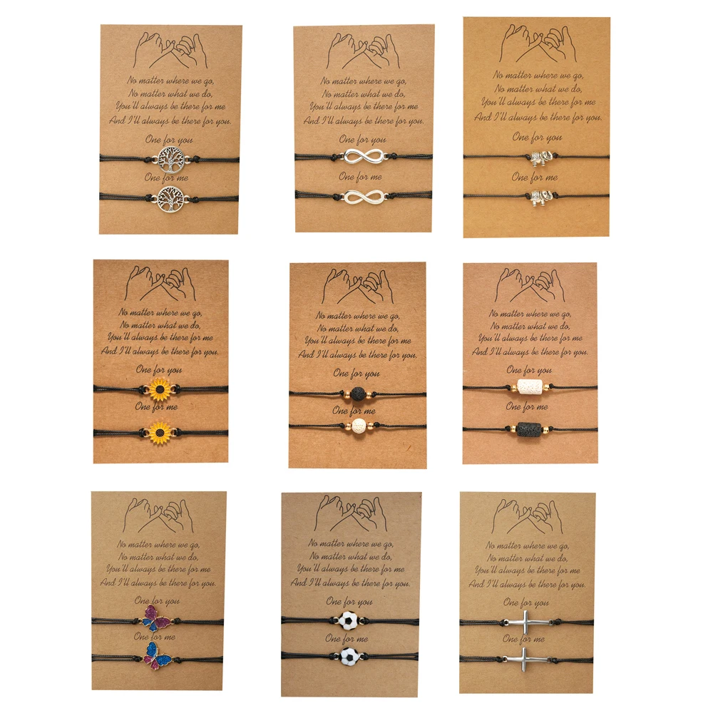 

Boho DIY Charm Bracelet For Friendship Couples 2pcs/set Volcanic Stone Bracelet For Women Man Bangles Lucky Wish Jewelry gifts