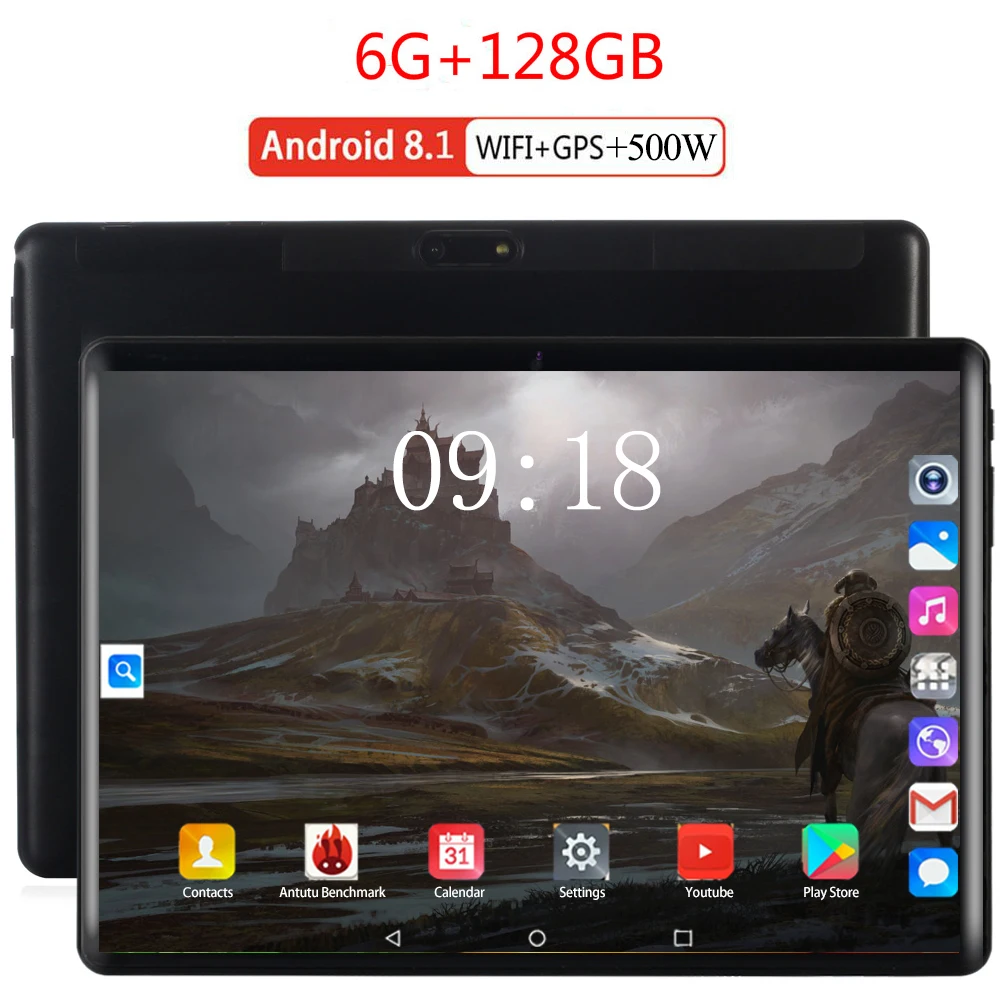 Стеклянный экран Android планшет 10 дюймов 8 1 десять ядер 6 Гб RAM 128 ГБ ROM 3G 4G LTE 1920 1200 IPS 5MP