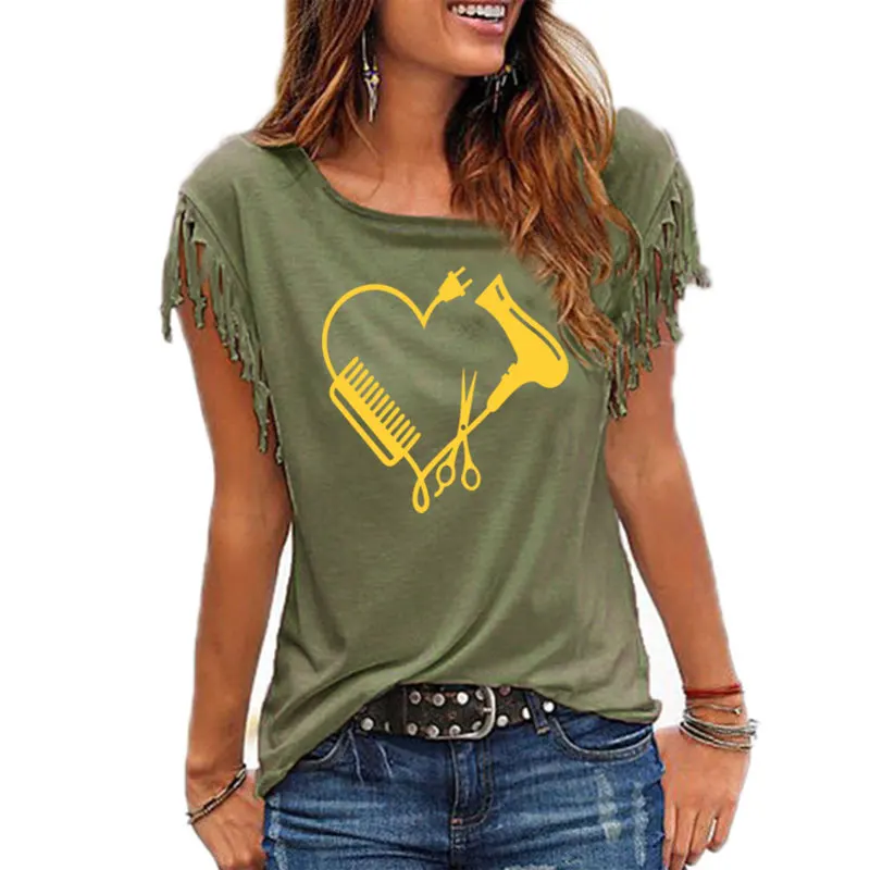 Футболка женская с принтом в виде сердца расчески и ножниц | Женская одежда