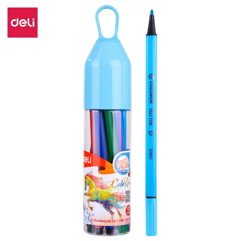 

Deli Color Triangle Rod Water Color Pen 12/18/24/36 Colors Non-toxic Color Washable Watercolor Pen Mark Painting Art Supplie