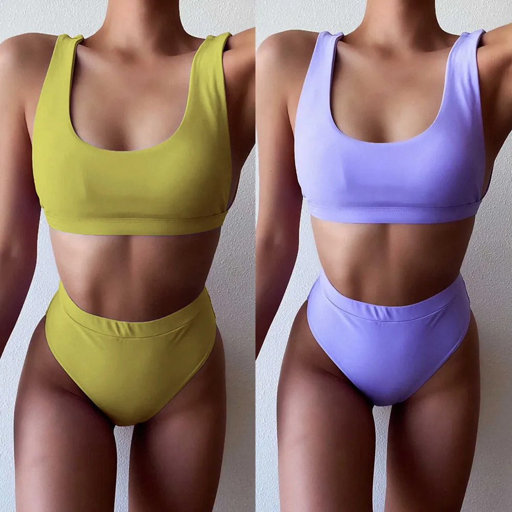 

Pure color high waist sexy swimsuit 2021 summer new fashion women's swimsuit split suit ladies bikini beach women's clothing