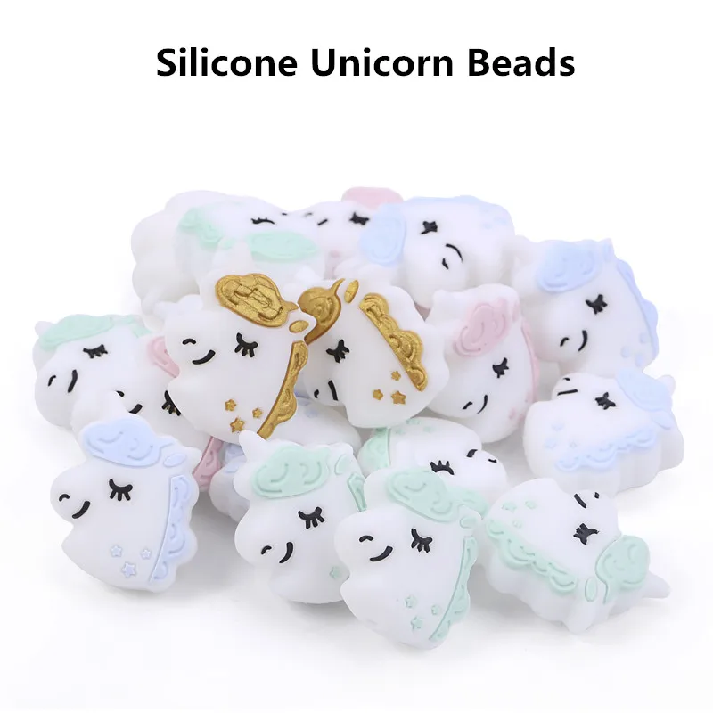 Chenkai 500PCS Silicone Unicorn Teether Beads DIY Baby Animal Cartoon Chewing Pacifier Dummy Sensory Jewelry Toy Accessories