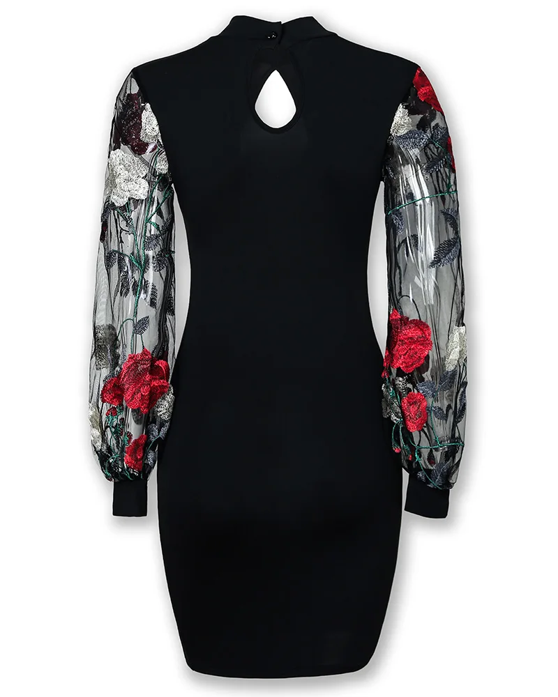 Женское винтажное платье-мини с цветочной вышивкой и длинным рукавом | Женская