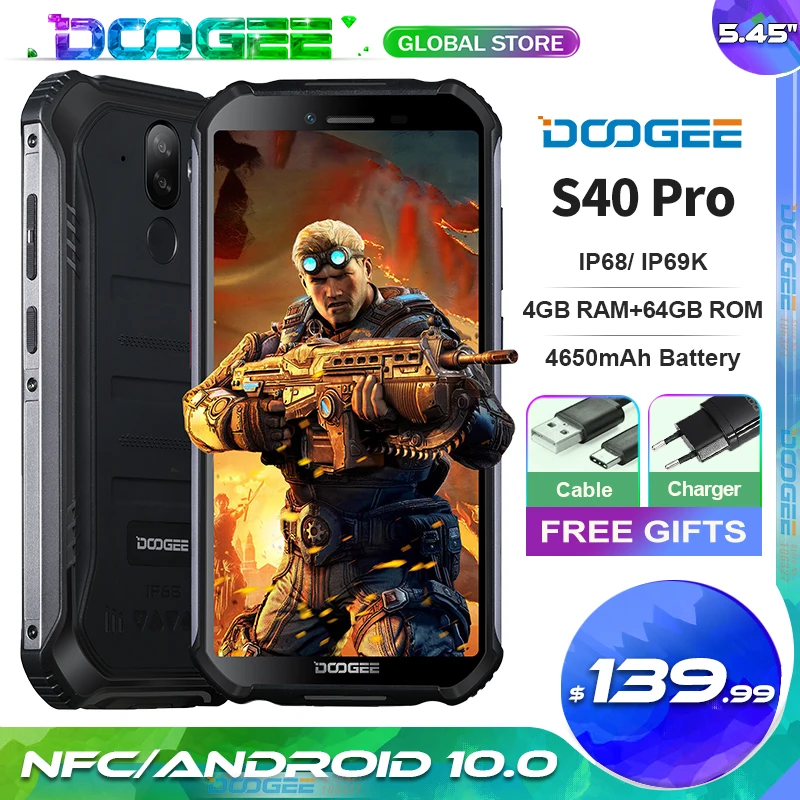 DOOGEE S40 Pro смартфон 4 Гб + 64 Octa Core 13MP IP68/IP69K мобильный телефон 5 45 ''HD Android 10 4650 мАч NFC