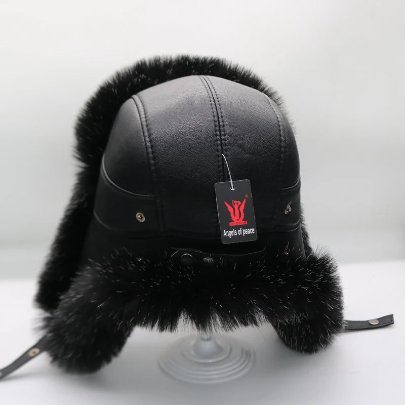 шапка ушанка зимняя авиатор из искусственной кожи и унисекс теплая ушастая