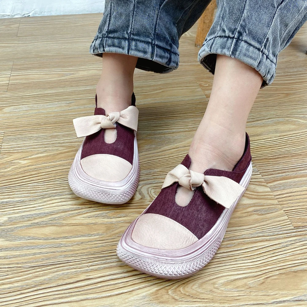

Birkuir Original Women Flats Bow Shoes Loafers Handmade Genuine Leather Two Wearing Casual Shallow Soft Leisure Ladies Shoes