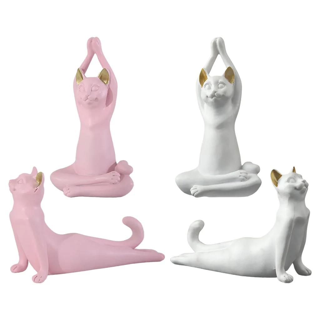 

Yoga Cat Statue Decorative Figurine Decor Cats Collection Sculpture Ornament