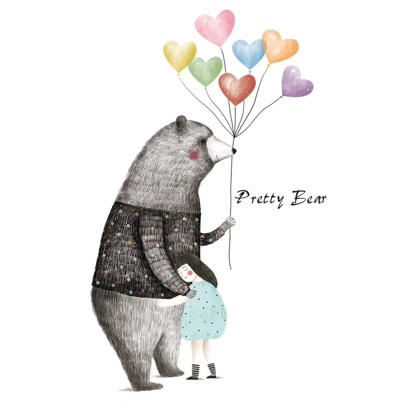 

Bear Balloon Girl Warm Romantic Wall Sticker / Children's Room Kindergarten Sticker /Lovely Home Decoration Wall Stickers