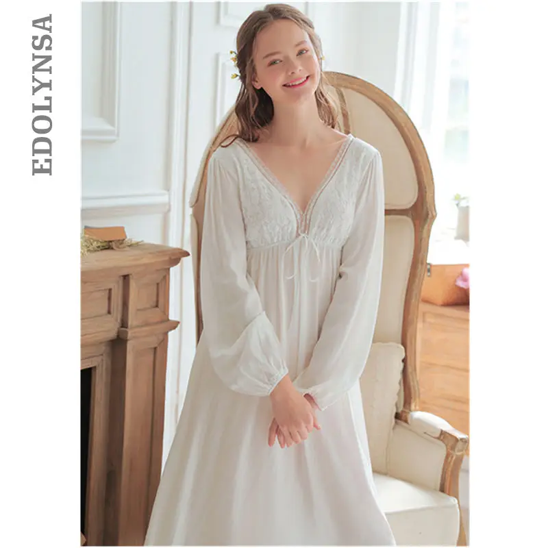 Vintage Sexy Sleepwear Maternity Pajamas Women Cotton Medieval Nightgown White Deep V Neck Backless Princess Night Dress | Мать и ребенок