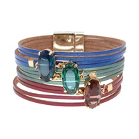 colourful leather bracelets for women 2020 fashion jewelry mulitlayer wide wrap bracelet female gifts glass bracelets wholesale