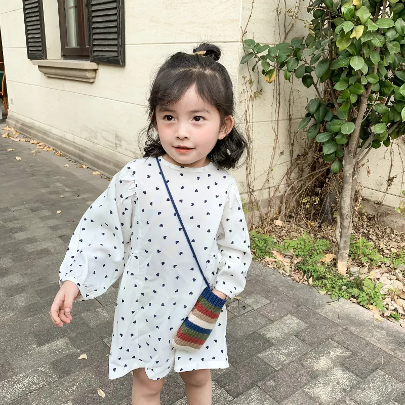 Шифоновое платье с принтом в виде сердца для маленьких девочек повседневные