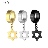 obyb newest stainless steel non pierced circle ear clip star of david pendant earrings for women punk gold jewelry drop earrings