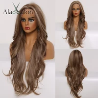 alan eaton long mixed brown blonde ash lace front synthetic hair wigs middle part body wave lace hair wig for black women afro