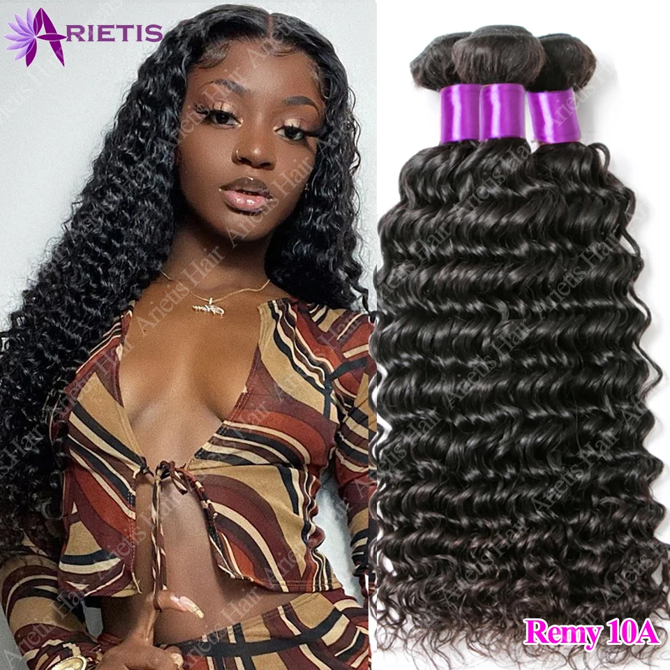 

Deep Wave Bundles Remy Brazilian Hair Weave Bundles 1/3/4 PCS Human Hair Bundles Natural Black 8-28" Inches Hair Extensions
