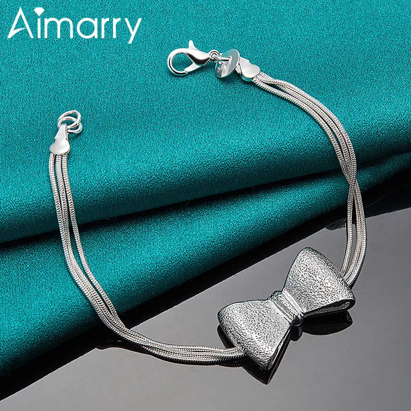 

Aimarry 925 Sterling Silver Three Snake Chain Bowknot Bracelet For Women Party Engagement Wedding Gifts Fashion Jewelry