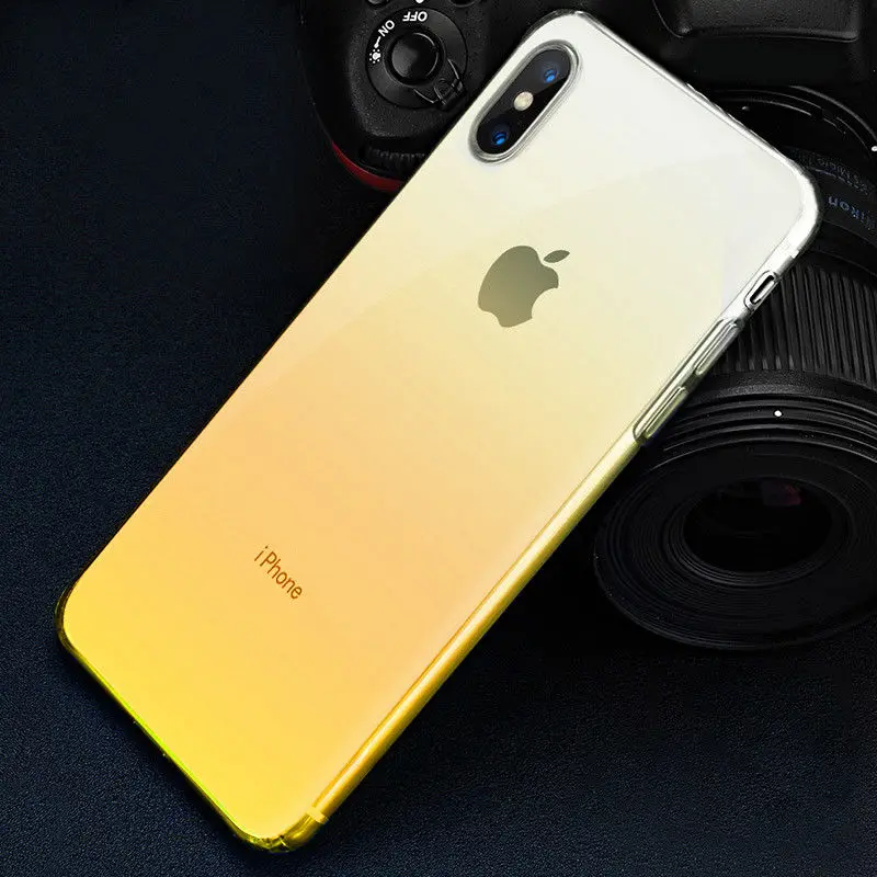 Градиент цвета прозрачный чехол для телефона для iPhone X XR XS Max 6 S 6 S 7 8 Plus 7Plus Прозрачный мягкий силиконовый разноцветный чехол - Цвет: Цвет: желтый